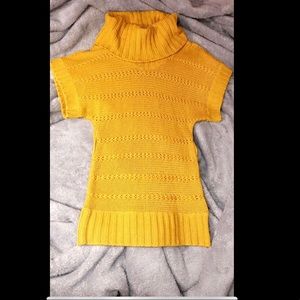 Mustard colored cowl neck sweater dress